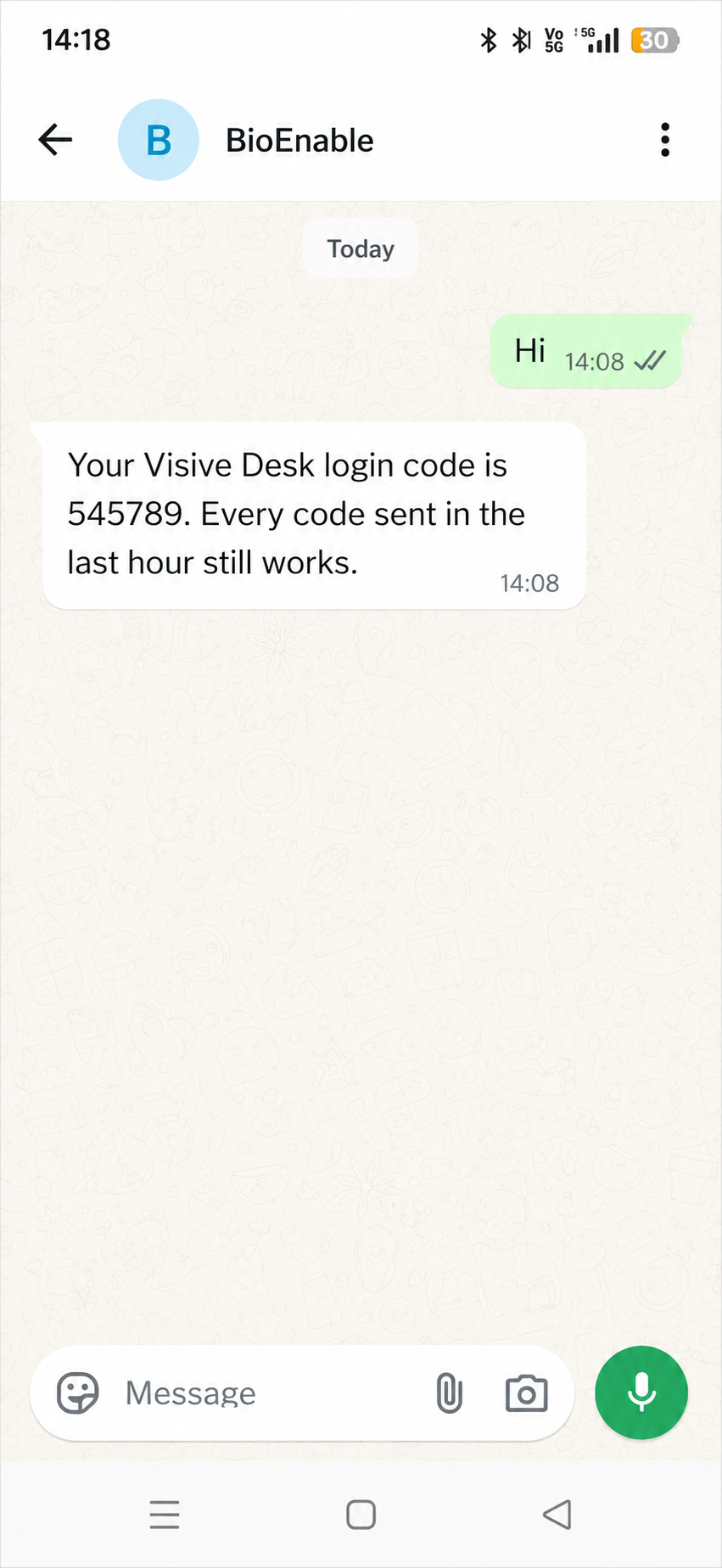 Code arrives on WhatsApp or SMS