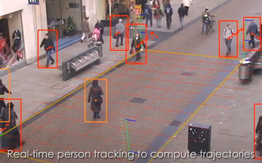 Real-time person tracking with computed trajectories