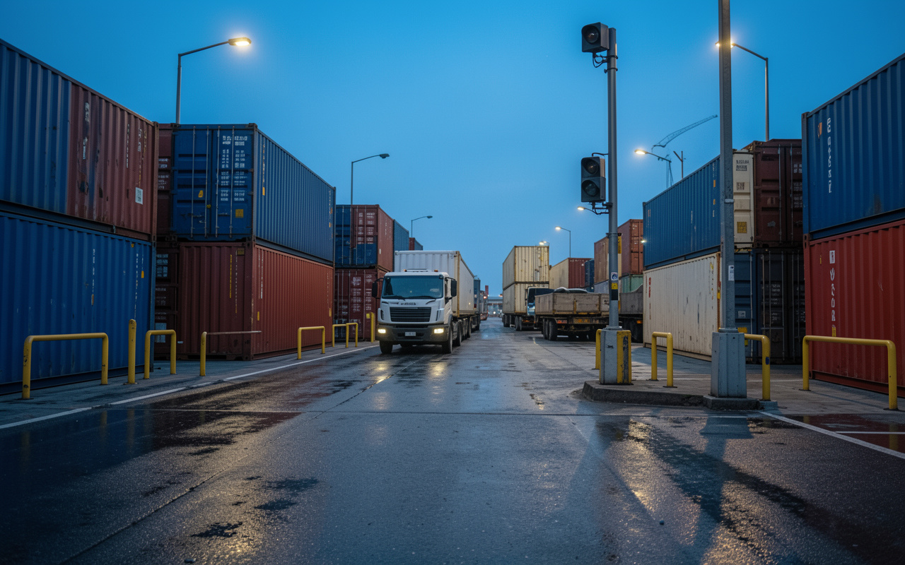 Container terminal gate with cameras and truck checkpoint