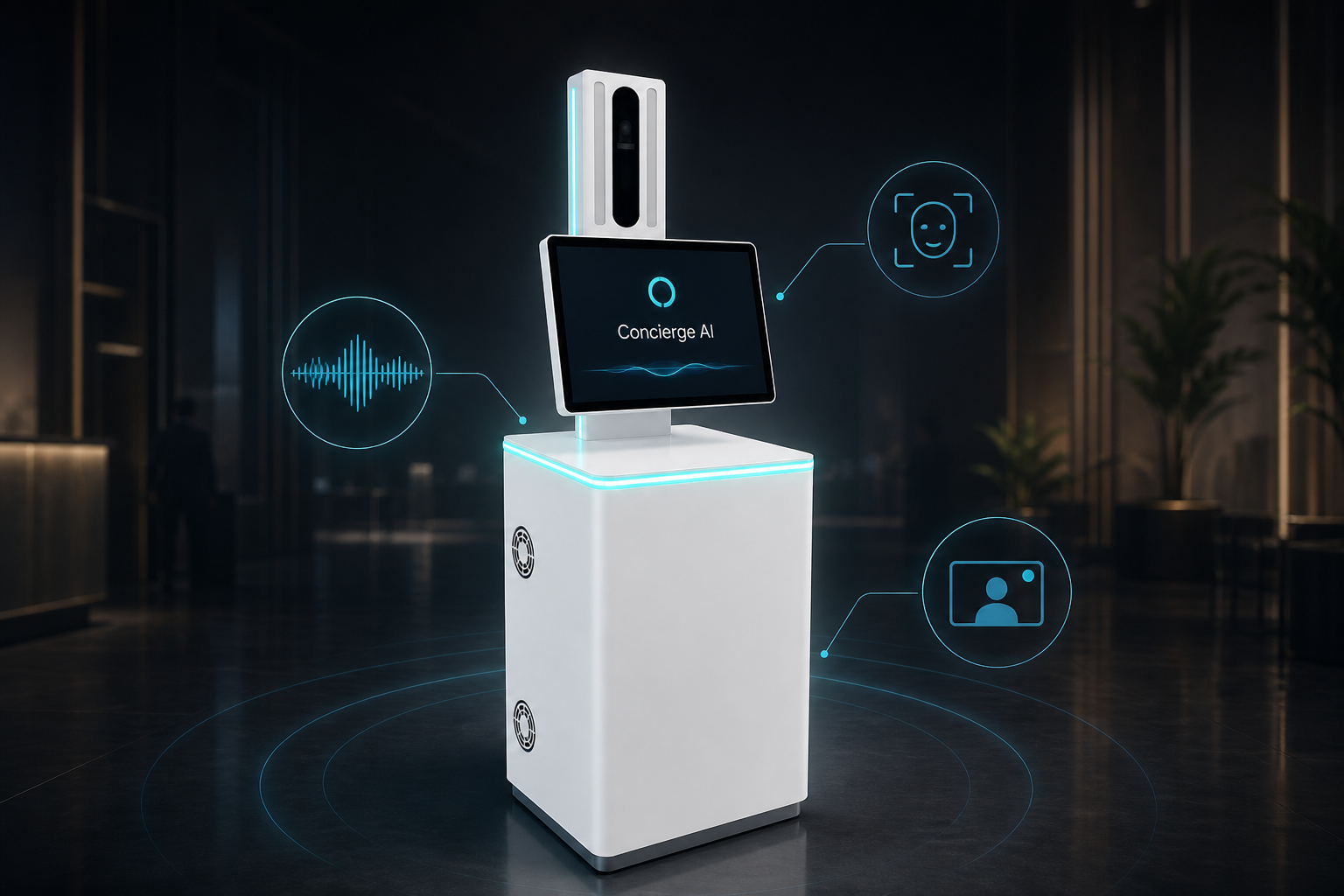 AI Smart Kiosk with voice and video in a lobby