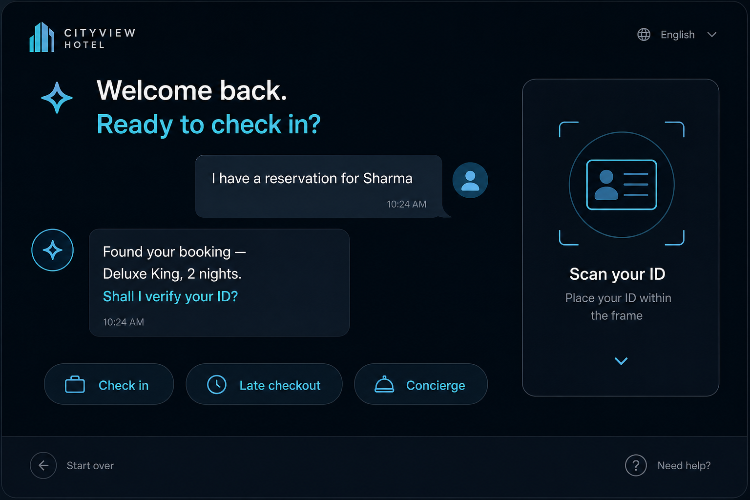 Clinic check-in conversation on the kiosk screen