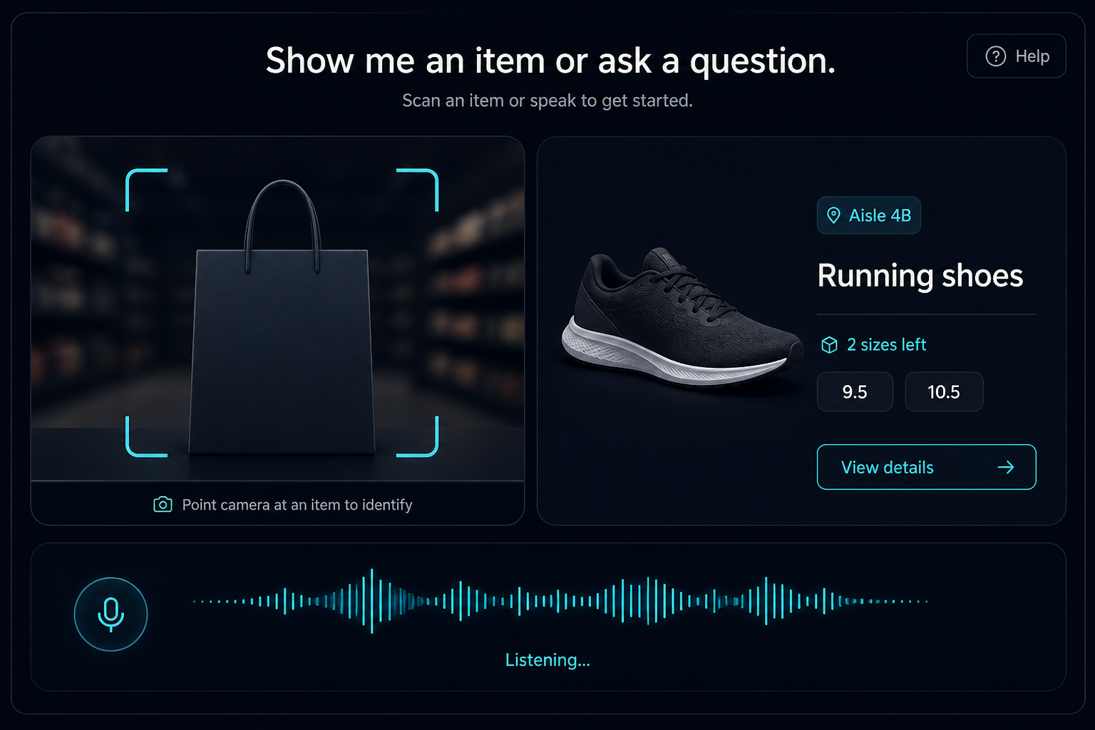 Retail assistant product help on the kiosk screen