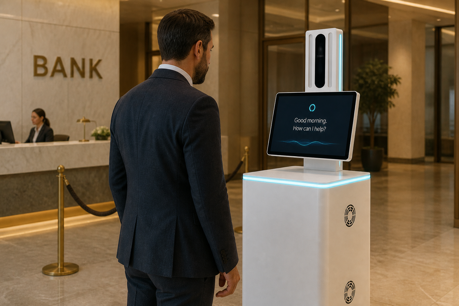 Customer using a bank branch kiosk