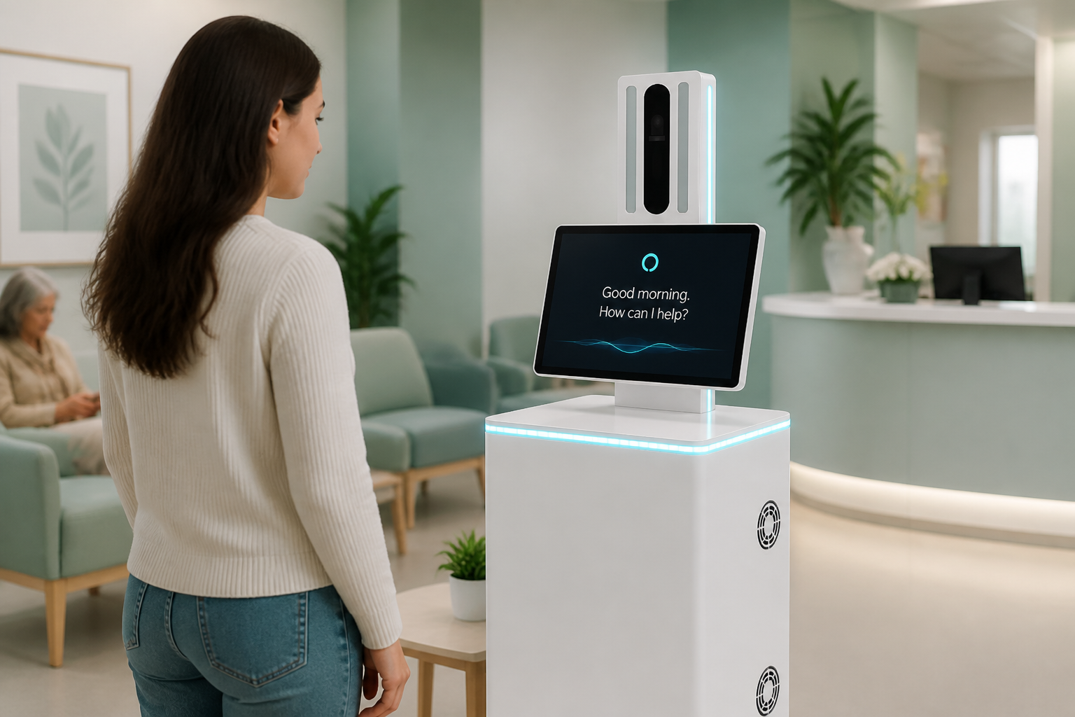 Patient checking in at a clinic kiosk