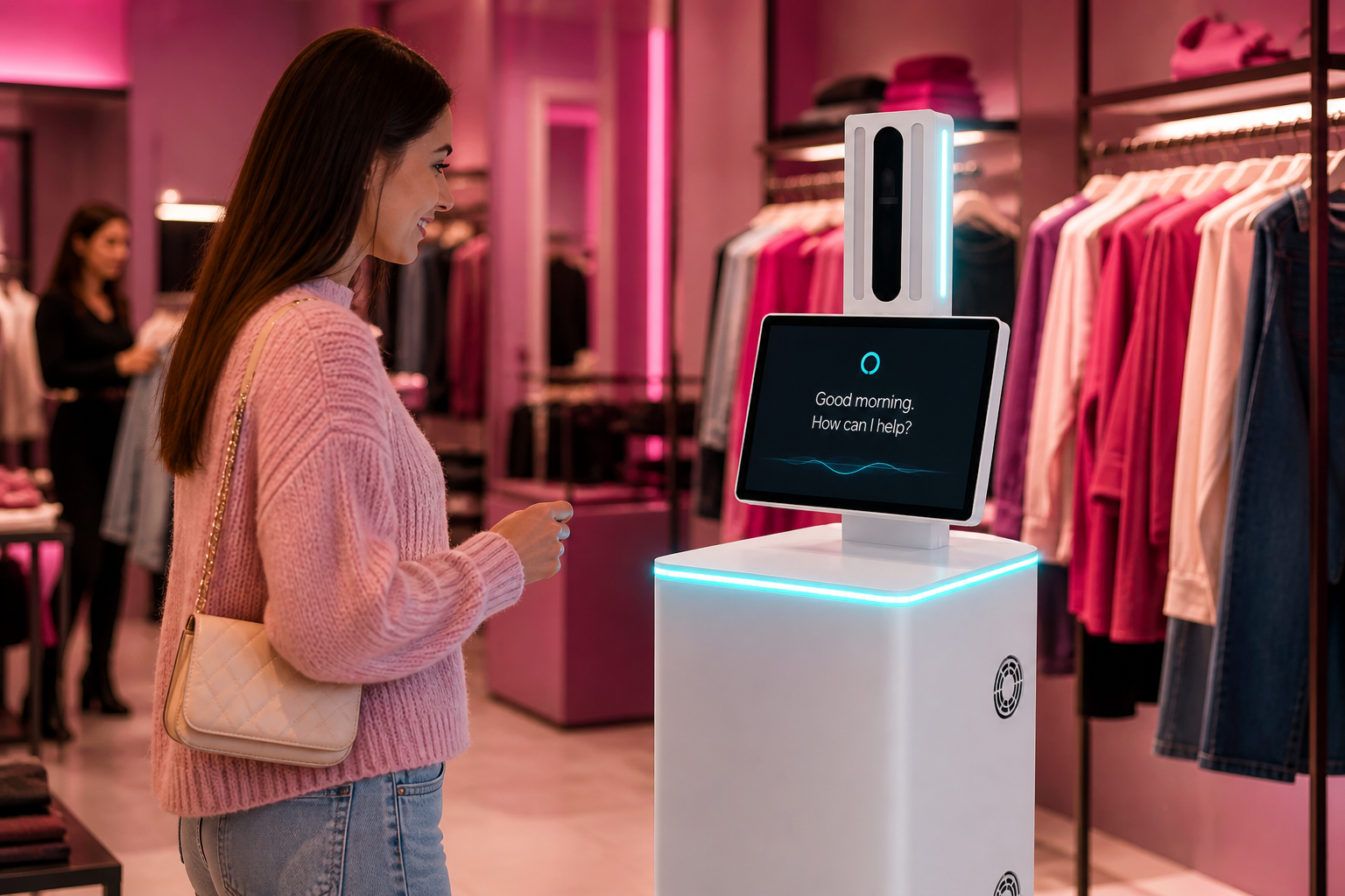 Shopper using a retail store assistant kiosk